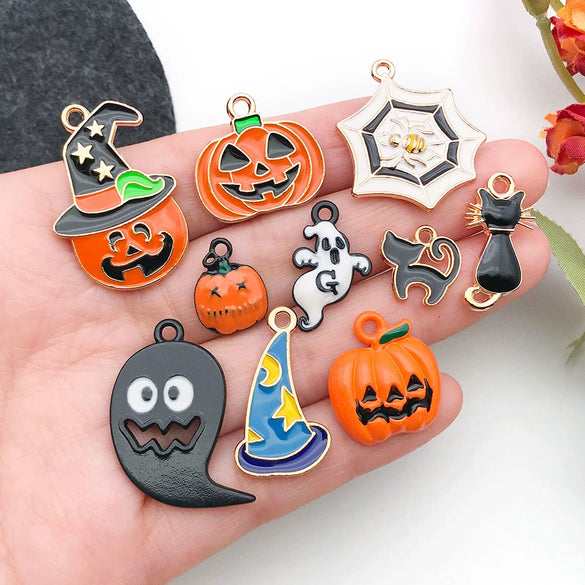 Alloy Dripping Oil Funny Pumpkin Cat Hat Halloween Earrings Pendant Jewelry Accessories