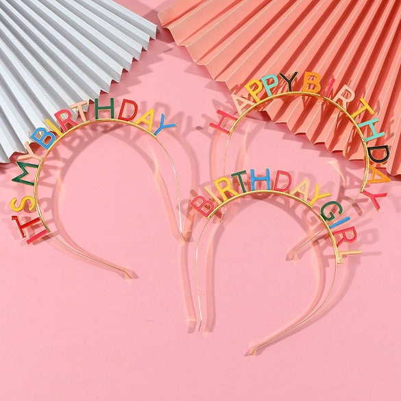 Alloy Dripping Oil Letter Birthday Headband For Women