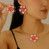 Alloy Dripping Oil Plants Flowers Style Hollow Double Petal Earrings Jewelry