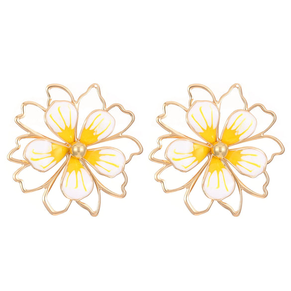 Alloy Dripping Oil Plants Flowers Style Hollow Double Petal Earrings Jewelry