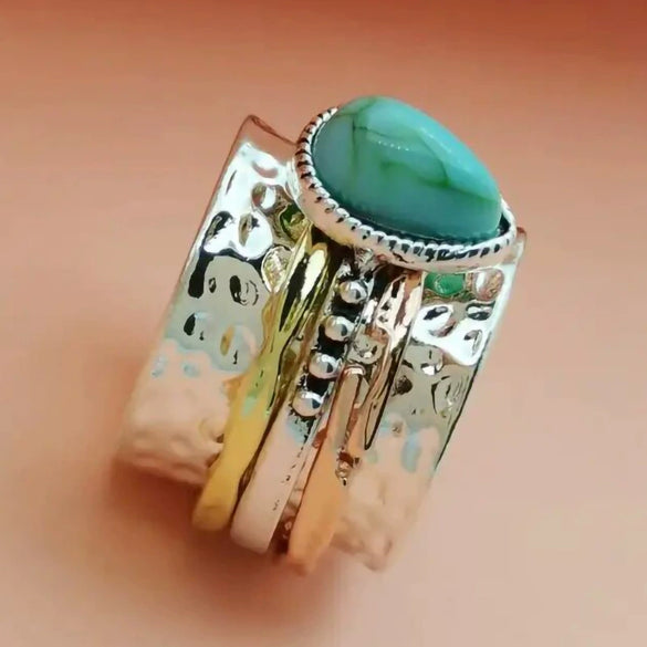 Alloy Drop Shape Distressed Retro Imitation Turquoise Ring For Women