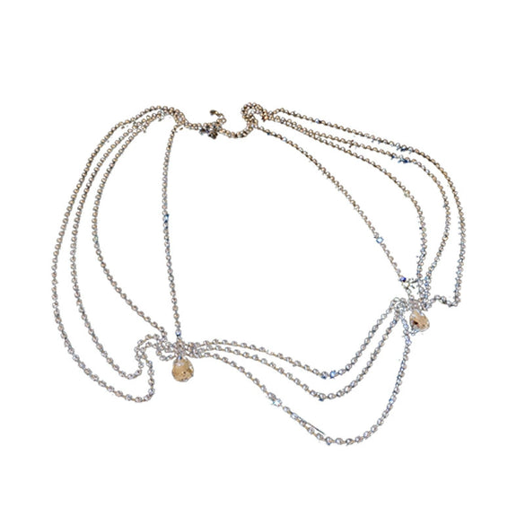 Alloy Drop Shape Geometric Multilayer Shoulder Chain Necklace Set With Diamonds For Women
