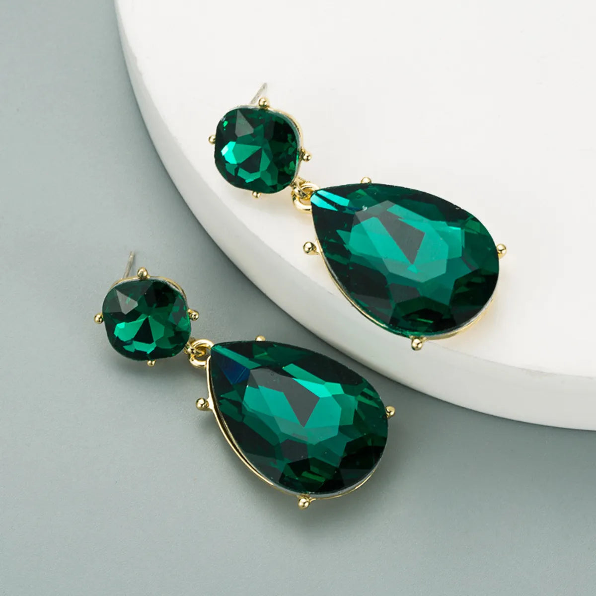 Alloy Drop-shaped Glass Earrings