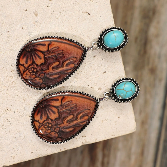 Alloy Dropshaped Electroplated Women's Ethnic Style Brown Turquoise Earrings