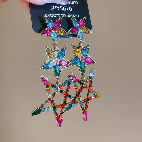 Alloy Dropshaped Star Diamondinlaid Pendant Earrings Light Luxury Style For Women