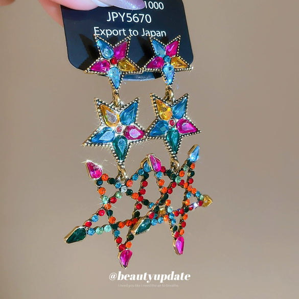 Alloy Dropshaped Star Diamondinlaid Pendant Earrings Light Luxury Style For Women