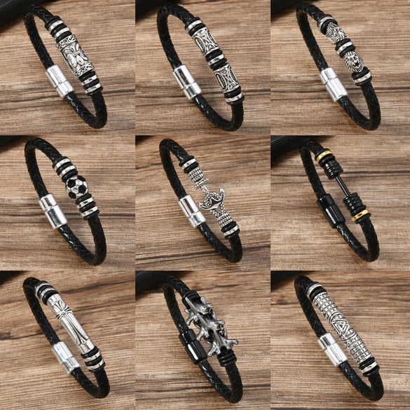 Alloy Dumbbell Geometric Leather Woven Polishing Unisex Men's Bracelet Jewelry Fashion