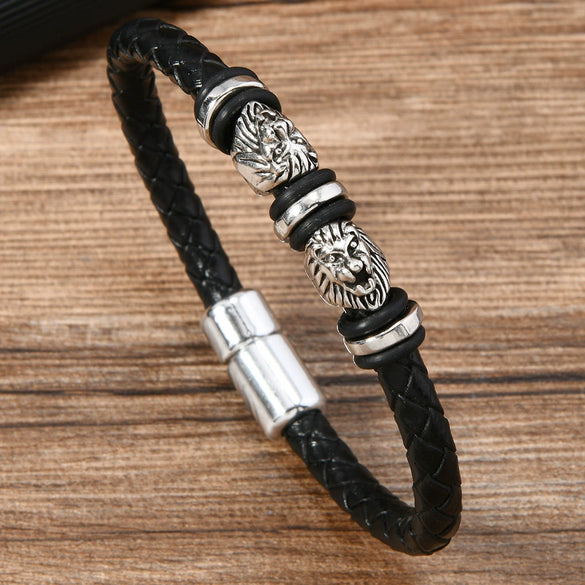 Alloy Dumbbell Geometric Leather Woven Polishing Unisex Men's Bracelet Jewelry Fashion