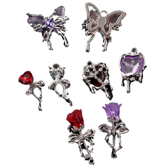 Alloy Electroplated Beaded Butterfly Love Rose Style Bracelet Necklace Accessories Diy Handmade