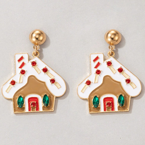 Alloy Electroplated Christmas Tree And Elk Geometric Earrings Cute Retro Holiday Design In Red And Green