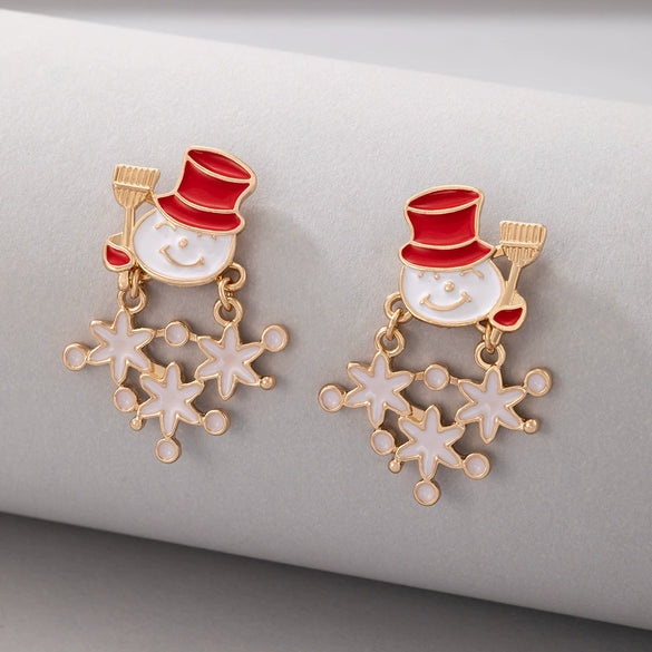 Alloy Electroplated Christmas Tree And Elk Geometric Earrings Cute Retro Holiday Design In Red And Green