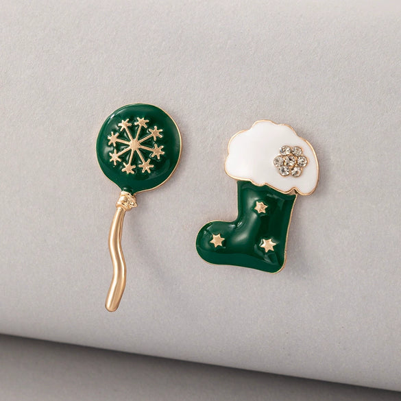 Alloy Electroplated Christmas Tree And Elk Geometric Earrings Cute Retro Holiday Design In Red And Green