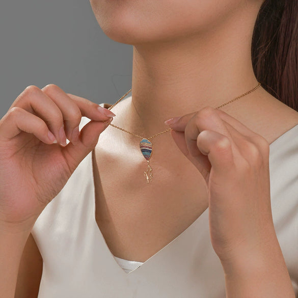 Alloy Electroplated Colorful Zircon Inlaid Hot Air Balloon Family Necklace Pendant