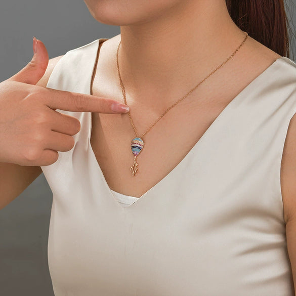 Alloy Electroplated Colorful Zircon Inlaid Hot Air Balloon Family Necklace Pendant