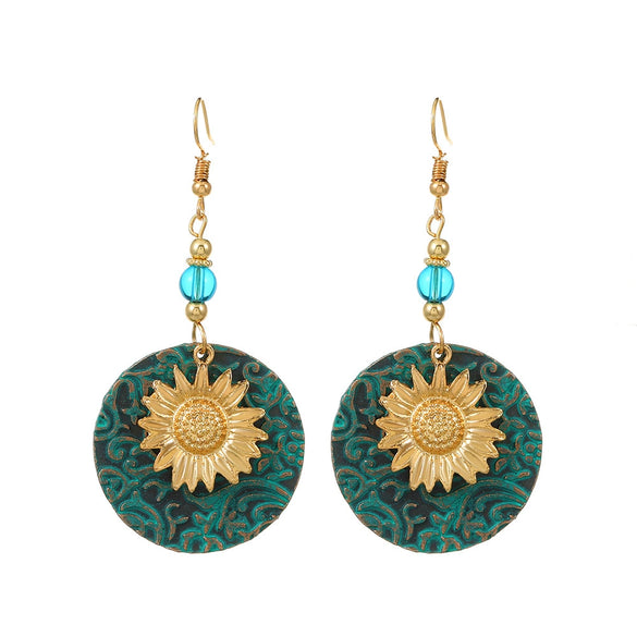 Alloy Electroplated Double Sunflower Pattern Women's Bohemian Earrings