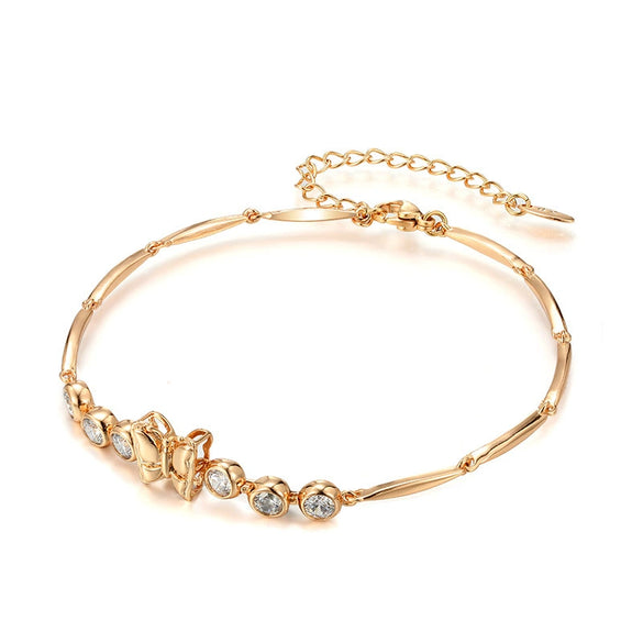 Alloy Electroplated Fashionable Niche Design Micropaved Zircon Leaf Butterfly Elegant Women's Bracelet