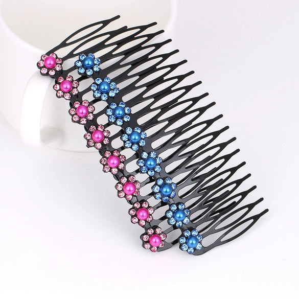 Alloy Electroplated Flower Rhinestone Pearl Inlay Ladies Hair Comb Jewelry