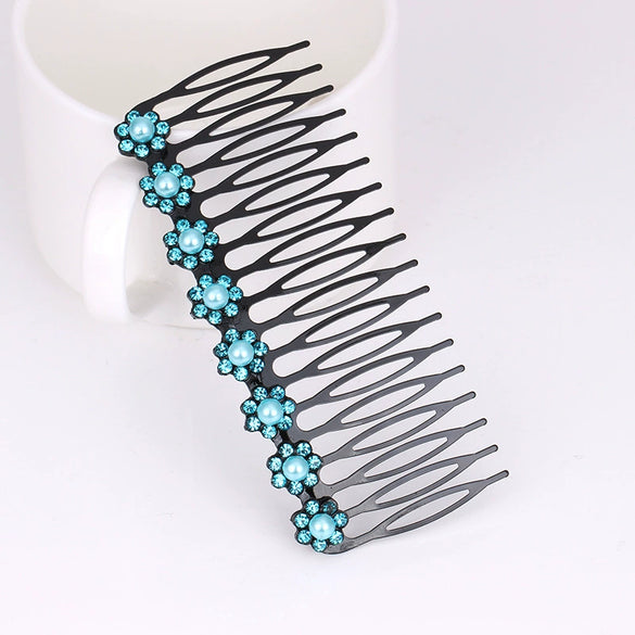 Alloy Electroplated Flower Rhinestone Pearl Inlay Ladies Hair Comb Jewelry