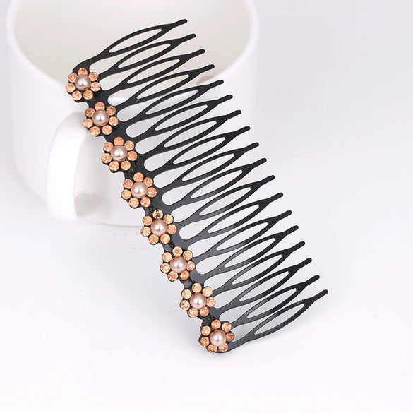 Alloy Electroplated Flower Rhinestone Pearl Inlay Ladies Hair Comb Jewelry