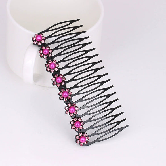 Alloy Electroplated Flower Rhinestone Pearl Inlay Ladies Hair Comb Jewelry