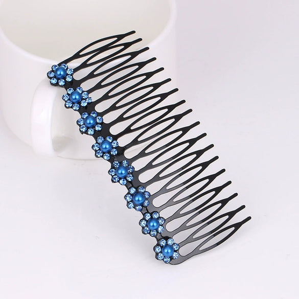 Alloy Electroplated Flower Rhinestone Pearl Inlay Ladies Hair Comb Jewelry