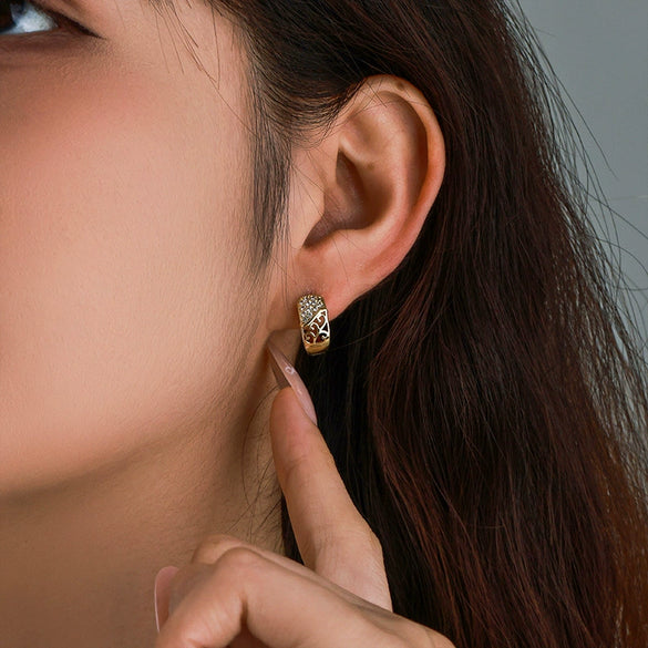 Alloy Electroplated Geometric Cut Out Women's Earrings With Microencrusted Zircon
