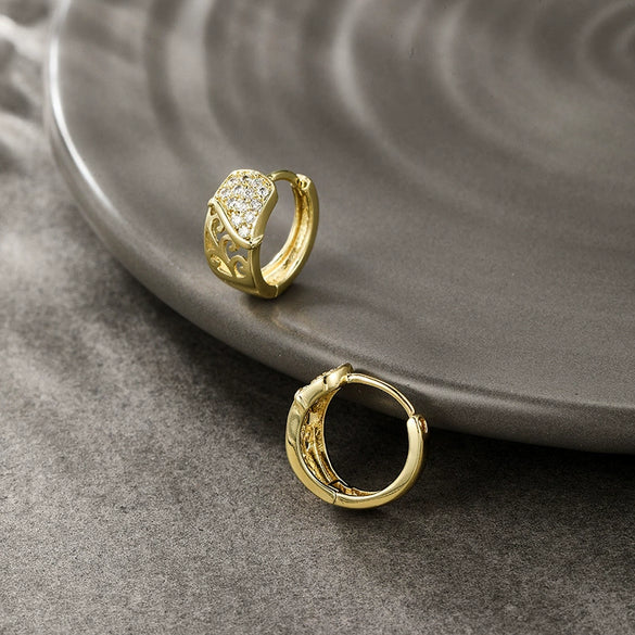 Alloy Electroplated Geometric Cut Out Women's Earrings With Microencrusted Zircon
