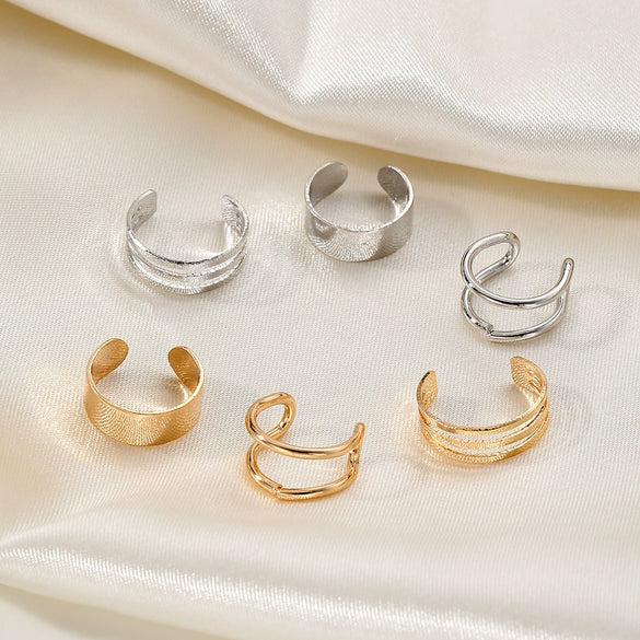 Alloy Electroplated Geometric Fashion Ol Three Layer Wide U Shaped Ear Clip 3 Piece Set For Unisex