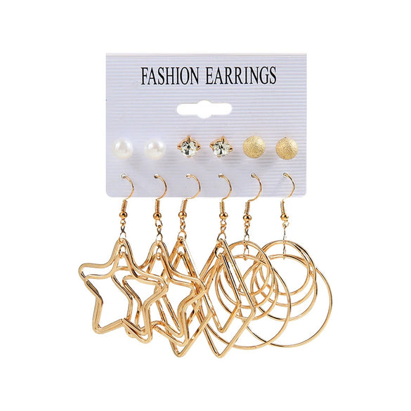 Alloy Electroplated Geometric Fivepointed Star And Circle Women's Earrings