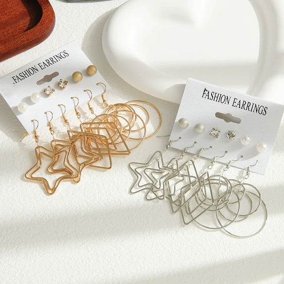 Alloy Electroplated Geometric Fivepointed Star And Circle Women's Earrings