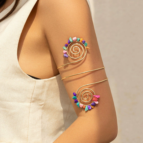 Alloy Electroplated Geometric Gravel Beaded Spiral Line Arm Chain Bracelet Jewelry
