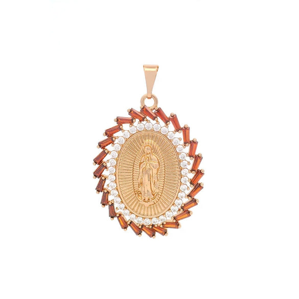 Alloy Electroplated Geometric Oval Pendant Necklace For Women With Inlaid Zircon And Character Statue