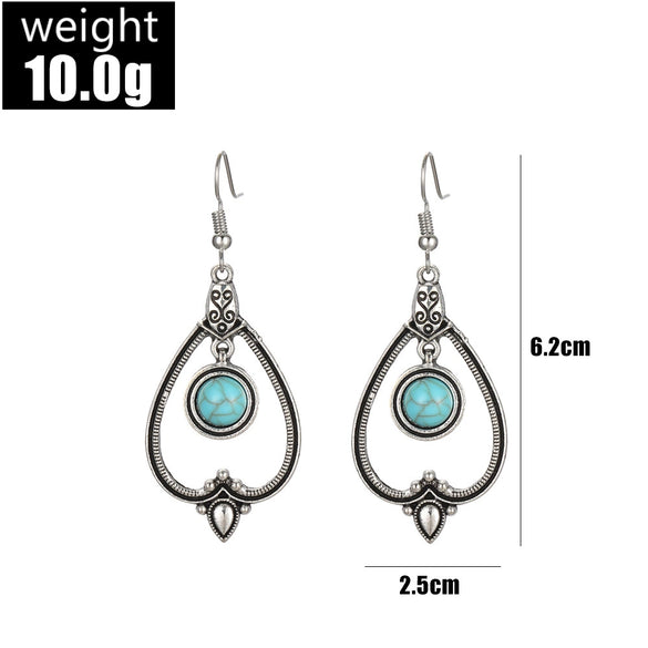 Alloy Electroplated Geometric Peach Heart Hollow Round Turquoise Women's Earrings Retro Bohemian Style