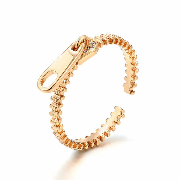 Alloy Electroplated Geometric Style Women's Ring With Micropaved Zircon And Zipper Design