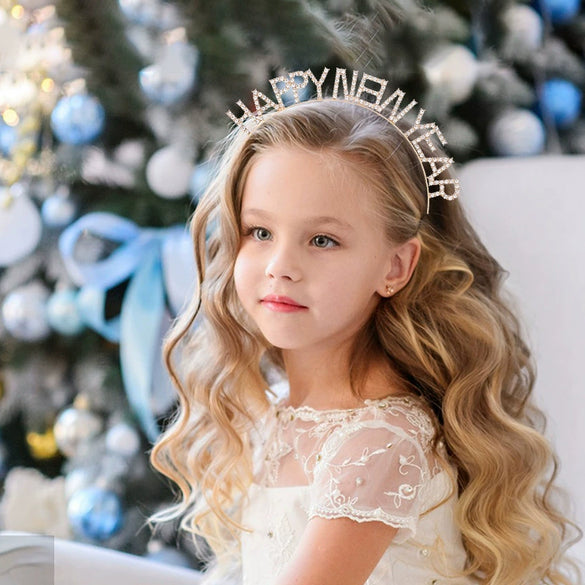 Alloy Electroplated Happy New Year Letter Headband For Women