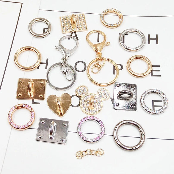 Alloy Electroplated Key Chain Material With Trinket Diy Hand Set Diamond Spring Ring And Lobster Clasp