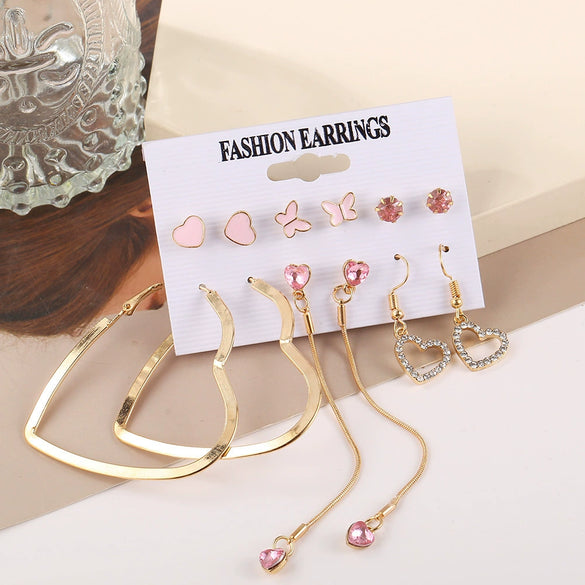 Alloy Electroplated Love Butterfly Earrings With Heart Animals Zodiac Pattern Unisex Light Luxury Style