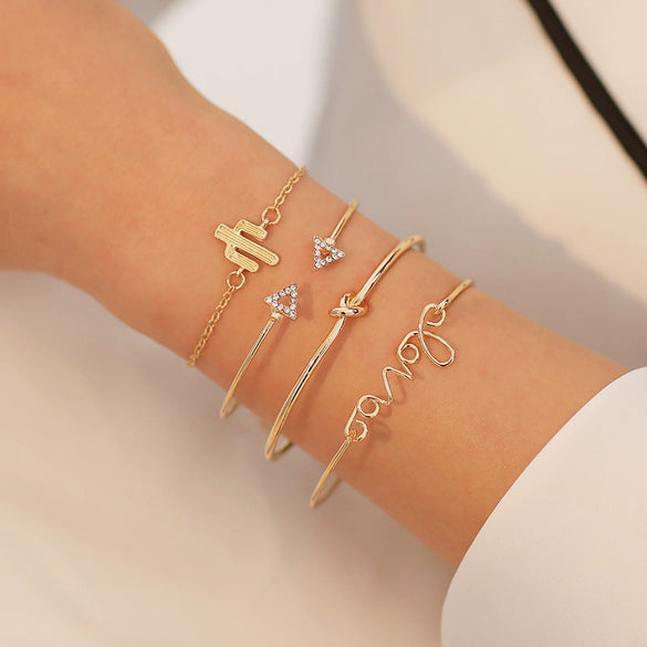 Alloy Electroplated Love Letter Geometric Knotted Bracelet Set Four Piece Bracelet Combination