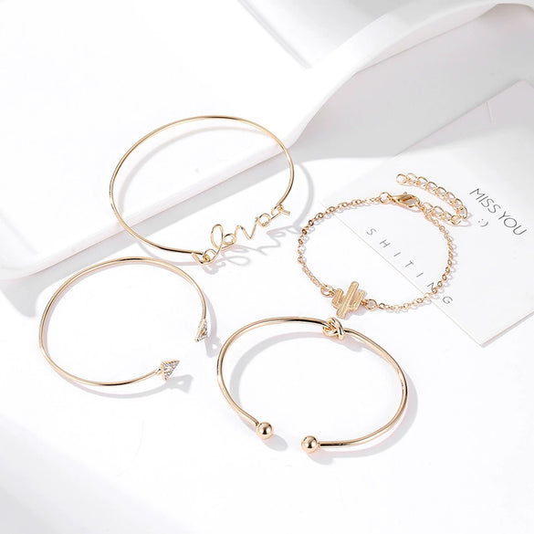 Alloy Electroplated Love Letter Geometric Knotted Bracelet Set Four Piece Bracelet Combination