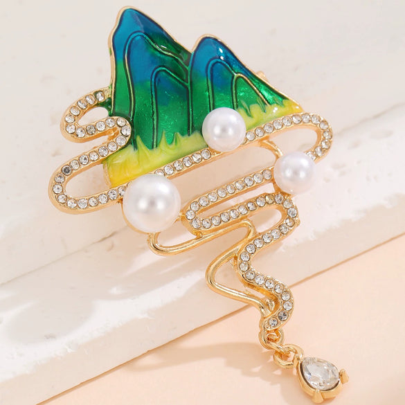 Alloy Electroplated Retro Mountains And Rivers Tassel Brooch For Women Fashion Accessories