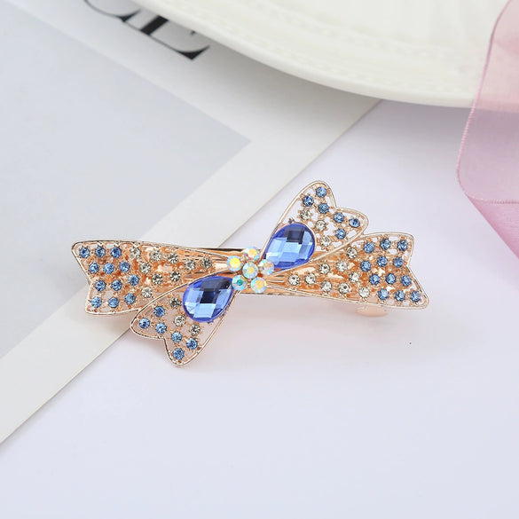 Alloy Electroplated Rhinestone Crystal Flower Plate Ponytail Hair Spring Clip Hairpin For Women