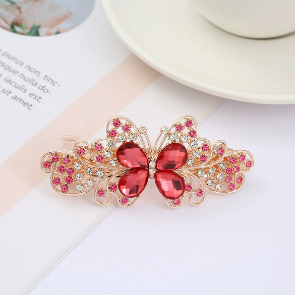Alloy Electroplated Rhinestone Crystal Flower Plate Ponytail Hair Spring Clip Hairpin For Women
