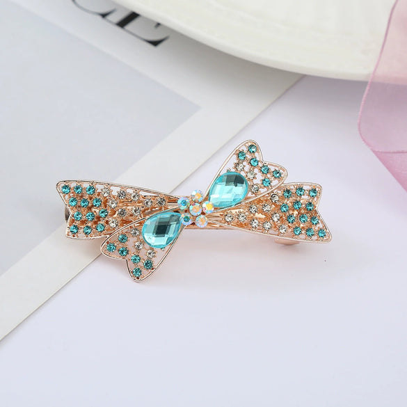 Alloy Electroplated Rhinestone Crystal Flower Plate Ponytail Hair Spring Clip Hairpin For Women