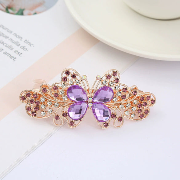 Alloy Electroplated Rhinestone Crystal Flower Plate Ponytail Hair Spring Clip Hairpin For Women