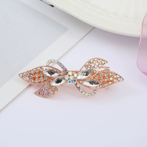 Alloy Electroplated Rhinestone Crystal Flower Plate Ponytail Hair Spring Clip Hairpin For Women
