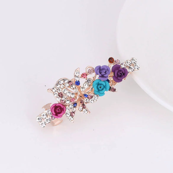 Alloy Electroplated Rose Flower Rhinestone Butterfly Women's Hairpin Hair Accessory