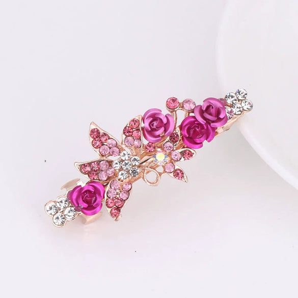 Alloy Electroplated Rose Flower Rhinestone Butterfly Women's Hairpin Hair Accessory
