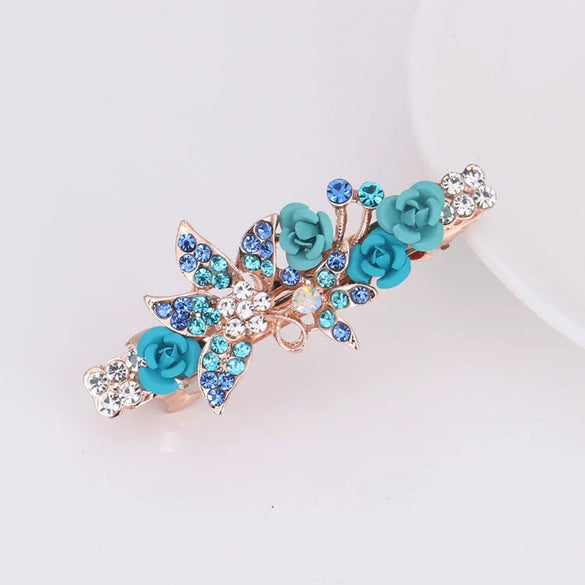 Alloy Electroplated Rose Flower Rhinestone Butterfly Women's Hairpin Hair Accessory
