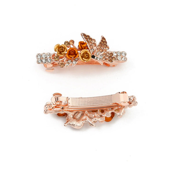 Alloy Electroplated Rose Flower Spring Clip Hairpin For Women