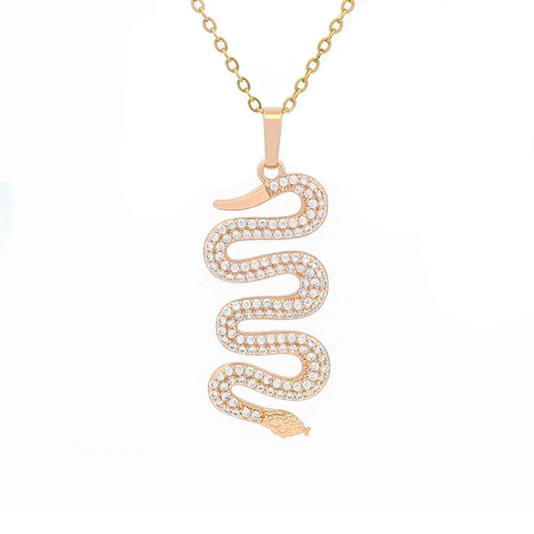 Alloy Electroplated Snakeshaped Necklace Pendant With Zircon Inlaid